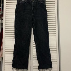 Black Jeans Distressed Hem Straight Fit Size 8